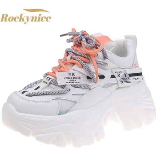 Thick Sole Women Breathable Mesh Shoes New Fashion Women High Platform Outdoor Sport Sneakers Trainers White Chunky Shoes Female