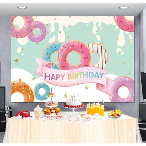 Laeacco Sweet Birthday Backdrop For Photography Donuts Candy Birthday Party Newborn Baby Child Photography Backdrop Photo Studio