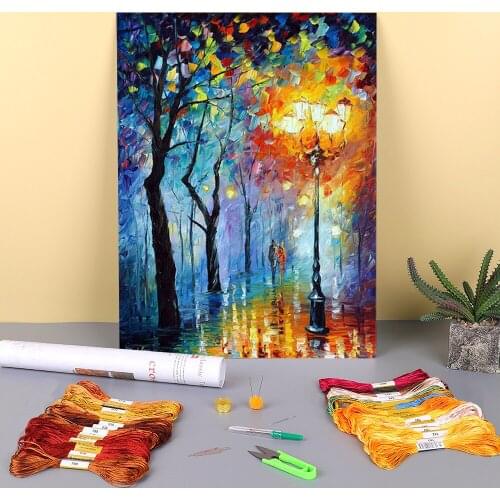 Oil Style Fog Love Printed Water-Soluble Canvas 11CT Cross Stitch Embroidery Complete Kit DMC Threads Needle