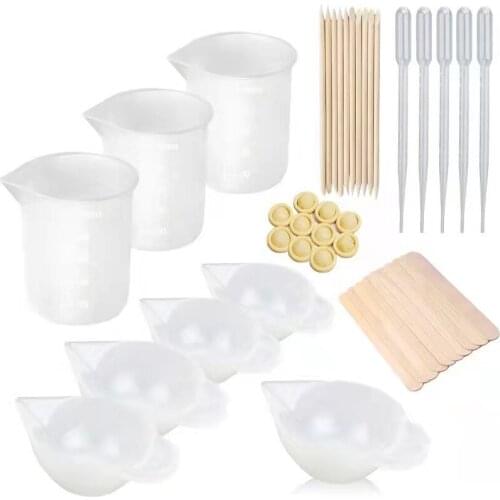 43-Piece Combination Set Epoxy Resin Crystal Dispensing Tool Set Silicone Pad Measuring Cup Mixing Rod
