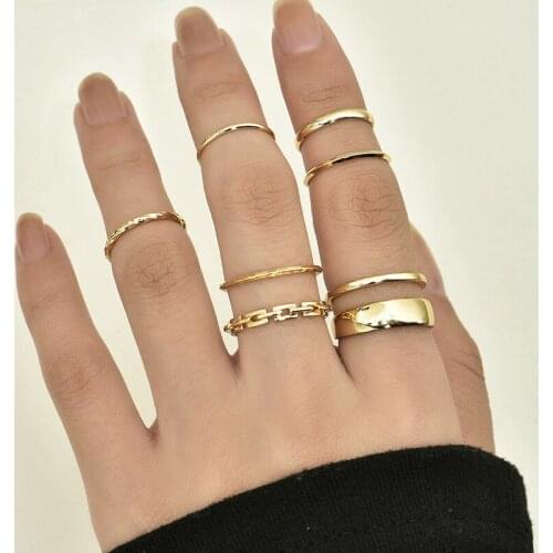 7 Pcs/Set Fashion Gold Geometric Chain Rings Set Simple Thiny Rings for Women Jewelry Accessories