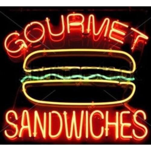 NEON SIGN Sandwiches Burger Gourm GLASS Tube BAR Light Sign Store Display paint board Handcraft Design Iconic Sign Pub Bar Signs