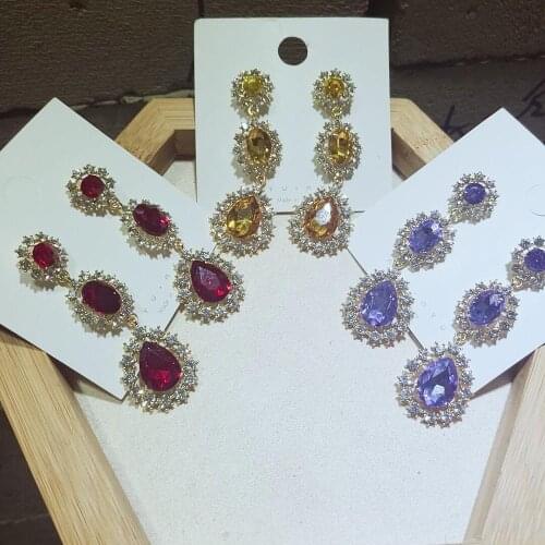 New Retro blue Shiny Crystal drop Earrings white zircon Pendant Earring For Women Wedding Jewelry gift