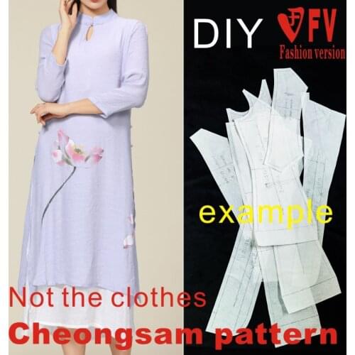 Cropping Diagram Womens Cotton and Linen Fabric Improved Hanfu Cheongsam Dress 1:1 Costume Design Pattern BQP-14