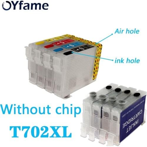 OYfame For Epson702 T702XL Ink Cartridge NO Chip For Epson WorkForce Pro WF-3720 WF-3730 WF-3733 Printer T702XL Cartridge