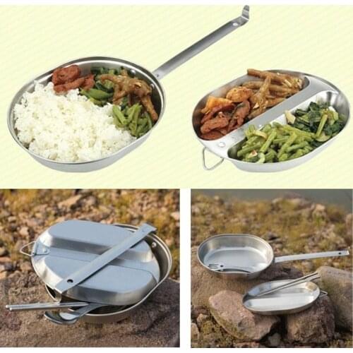304 Stainless Steel Food Container Folding Long Handle Picnic Camping Lunch Box Outdoor Tablewares