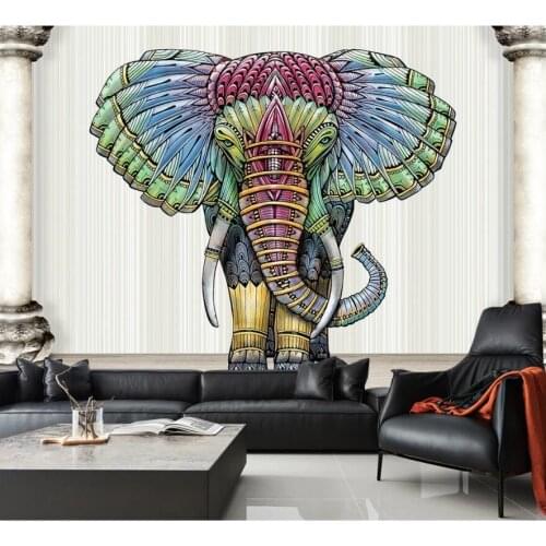 Custom photo 3d wallpaper Hand painted colorful elephant roman column room background home decor wallpaper for walls 3 d