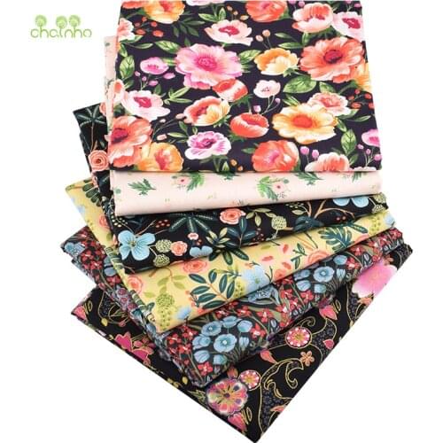Chainho,Black Floral Series,Printed Twill Cotton Fabric,DIY Sewing Quilting Baby&Childs Sheet,Pillow,Cushion Material,50x160cm