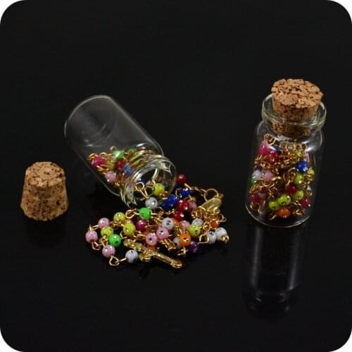 NEW Glass Bottle Rhinestone Rosary Beads INRI JESUS Cross Pendant Necklace Catholic Fashion Religious jewelry