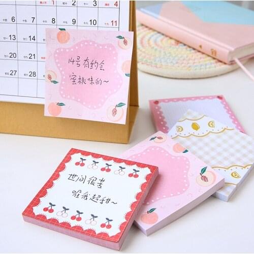 80 Sheets Fruit Series Sticky Notes Cherry Peaches Students Memo Pad Stick Message Notepads Cute Stationery Korean Stationery