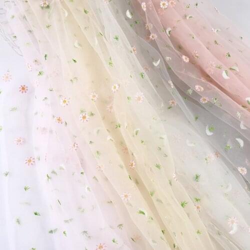 155x100cm Flower Daisy Embroidery Tulle Soft Mesh Fabric for Dress Skirt Lace Net Fabric Gauze Apparel Cloth DIY Sewing