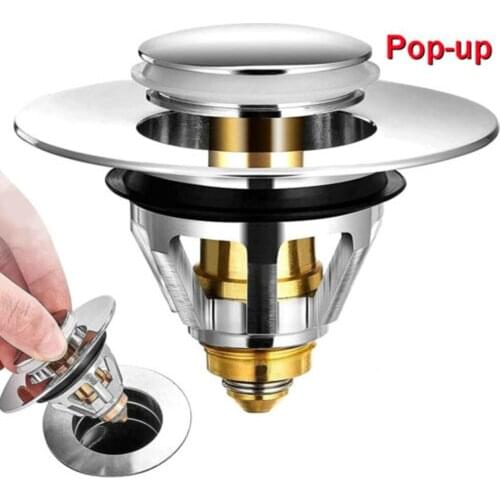 Bathroom Pop-up Drain Filter Brass Bounce Core Basin Sink Push Hair Waste Stopper Kitchen Accessories For 33.6mm-36.9mm Hole