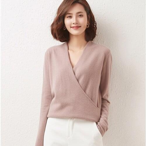 LHZSYY 2021 Autumn and Winter new fashion cross V-neck Cashmere Sweater Womens Pullover Wool Sweater loose knit Short Coat