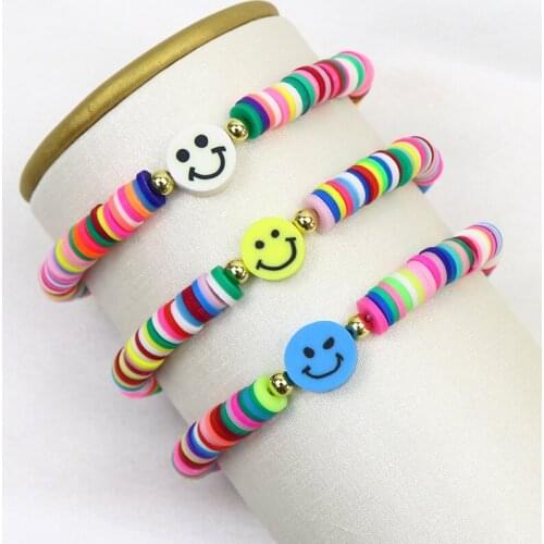 20 Pieces Handmade Coloful beade Bracelet Rainbow color Smile face bangle bracelet accessories bracelets for women jewelry 9909