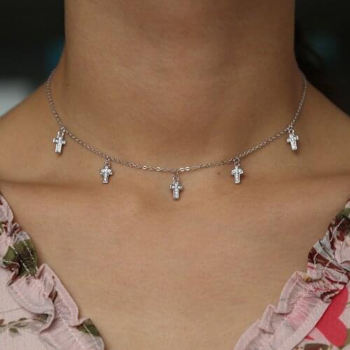 Authentic 925 sterling silver dainty thin silver chain mini cz cross link charm drip cross jewelry women delicate drop necklace