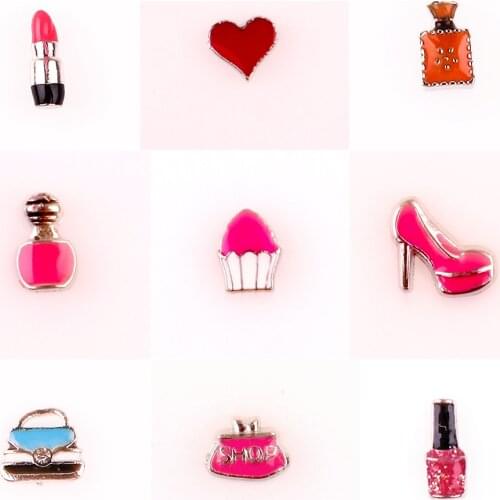20Pcs/Lot High-heel Shoes Cake Bag Nail Polish Candy Floating Charms Hand-made DIY for Glass Lockets