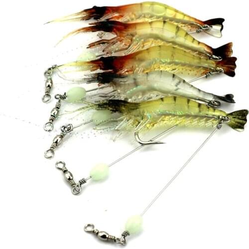 3pcs Luminous Simulation Prawn soft Shrimp Fishing lure Floating Shaped Worn Fake lure Hook isca artificial soft bait