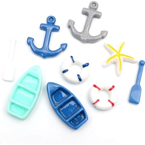 50pcs Mixed Ocean Series Anchor Resin Crafts Christmas Decoration Flatback Cabochon Embellishment For Scrapbook DIY Accessoris