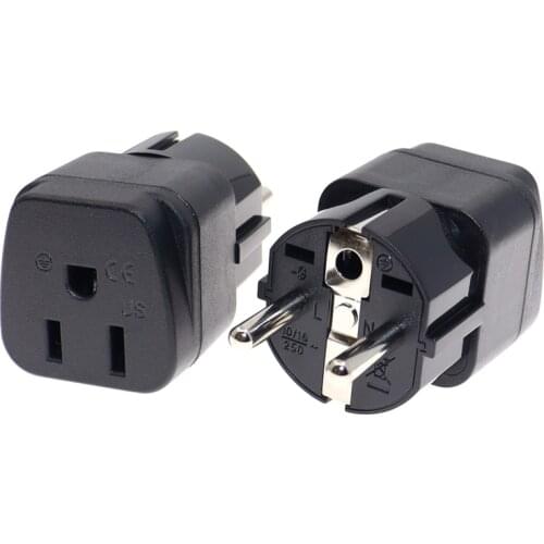 US to Euro Round 2 pins Conversion Plug 16A 250V US NEMA 5-15P/ NEMA 1-15P to Schuko Converter Outlet Socket EU Plug Adapter