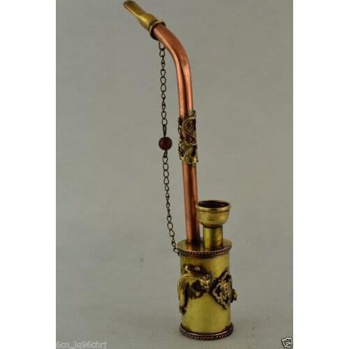 Colección maravillosa mano de cobre tallado Dragón Leopardo suerte fumar herramienta tubo de humo metal artesanía