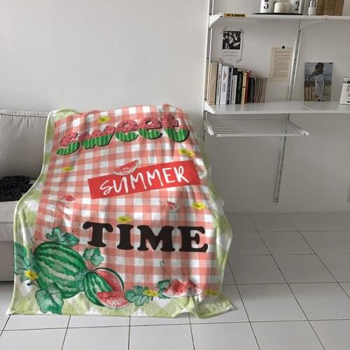 Watermelon Flowers Pink Plaid Throw Blanket for Sofa Warm Blanket on Bed Home Bedspread Travel Fleece Blanket