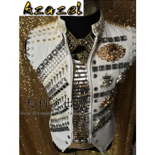 Free shipping Mens new Performance Vest Male Nightclub singer fashion stage costume Man Brand Hip Hop Sleeveless Vests Jacket