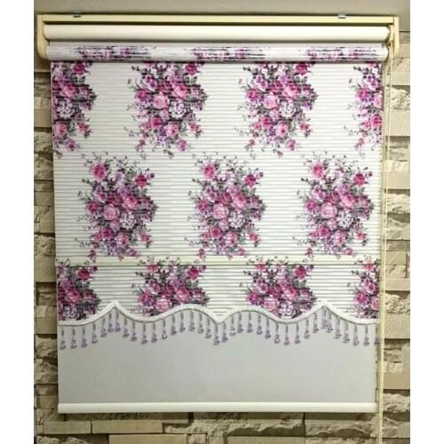 FREE SHIPPING Zebra Roman Roller Blinds Pink Flowers Curtain Decor Double Layer Office Home Living Room Window Kitchen Bedroom