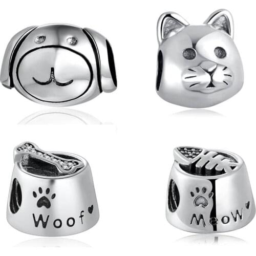 Authentic S925 Animal Pets Bead Cat Dog Bool Charm fit Lady Bracelet Bangle DIY Jewelry