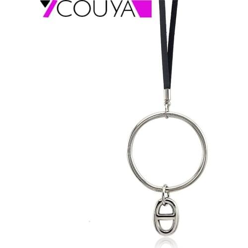 Black Long Leather Chain necklace Silver Color 8 Shape Big Circle Pendant Necklace Charm for Women Jewelry Dropshipping