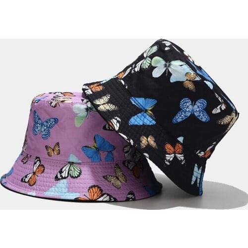 LDSLYJR Cotton Butterfly print Bucket Hat Fisherman Hat outdoor travel hat Sun Cap Hats for Men and Women 218