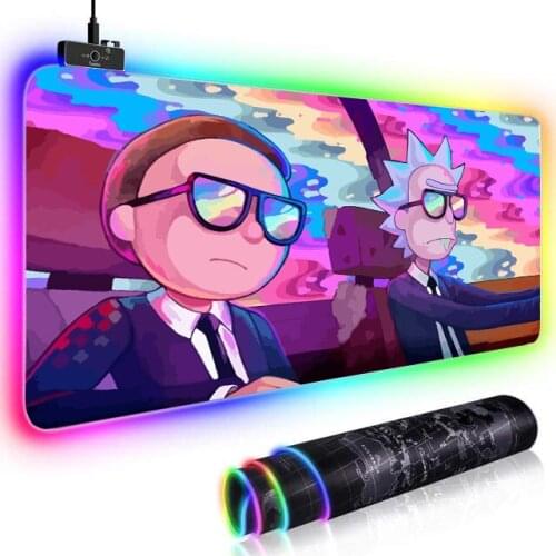 Anime Morty Gaming RGB MousePad Large Locking Edge Speed Game Gamer LED keyboard Mouse Pad Soft Laptop Notebook Mat for CSGO