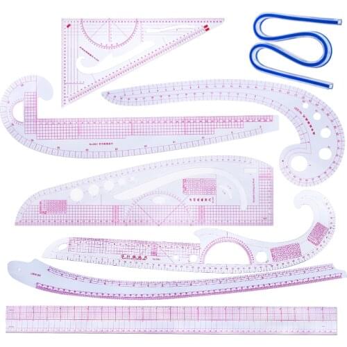 KAOBUY 9pcs Sewing Tailor Straight French Curve Rulers Drawing Line Measure Multi-functional DIY Clothing Patchwork Craft