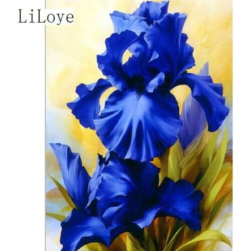 LI LOYE Full mosaic Flower DIY diamond painting cross-stitch drill needlework set embroidery Blue iris picture rhinestone FZ396