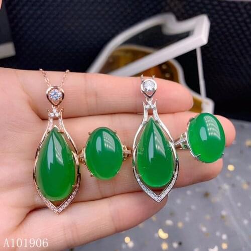 KJJEAXCMY Fine Jewelry 925 sterling silver inlaid natural green chalcedony gemstone female necklace necklace pendant set support