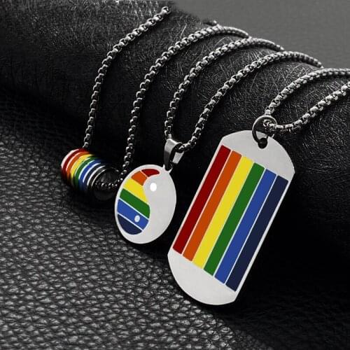 Hip Hop Colorful Men Women Dog Tag Rainbow Choker Stainless Steel Bagua Tai Chi Necklace Pendant Jewelry Friendship Girl Gifts