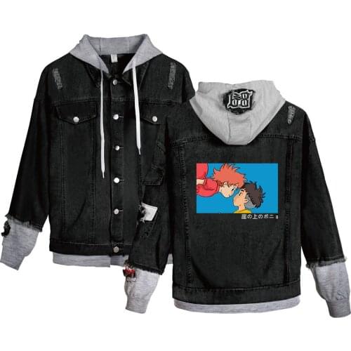 2021 Funny Anime Ponyo on The Cliff Denim Stitching Jacket Teen KPOP Hoodie Jacket Casual Fashion Baseball Jacket Harajuku Coats