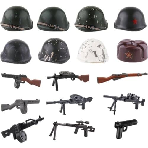 WWII Soviet Army Helmets Guns Building Blocks Soldier Figures Military Weapon Accessories SSH40 Hats Mosin BOBOSHA Gun Toys C266