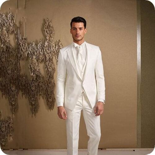 Italian White Men Suit For Wedding Bridegroom Blazer Prom Custom Made Tuxedo Slim Fit Formal Terno Masculino Groom Wear 3Pieces