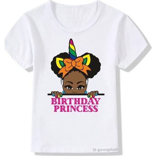 Fashion girls t-shirt cute unicorn | Little Black Girls print tshirt funny melanin black girls t shirt Hip hop white tshirt tops