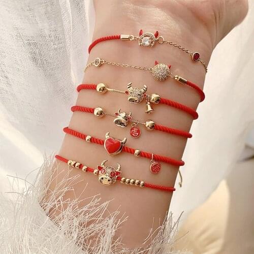 Fashion Year of the Ox Zodiac Red Hand Rope Bracelet Braided Transfer Lucky Red Rope Bracelet For Women Lovers Gifts