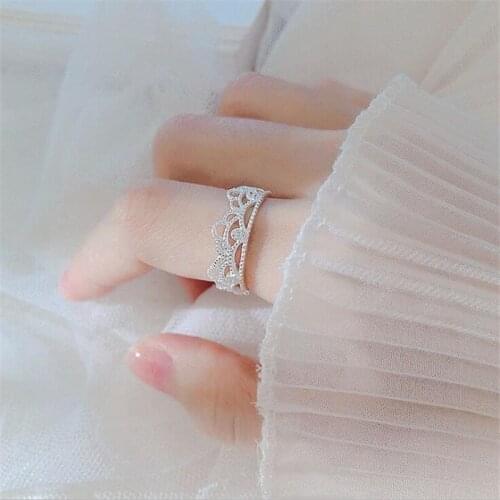 New Beautiful Crown Hollow Flower 925 Sterling Silver Jewelry Not Allergic Popular Atmosphere Sweet Women Opening Rings SR540