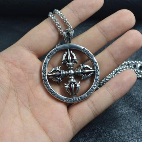New arrival Dagger Pendant Dorje Vajra Charm Hollow out Men Neckalce Buddhist Vajra Dorje Phurba Energy Silver Color