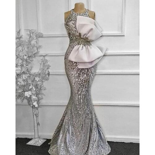 Formal robe de soirée 2020 Silver Seuquin Evening Dresses 2021 African Mermaid Prom Dress Arabic vestidos formales