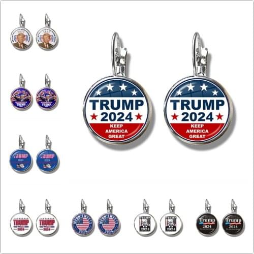 He Will Be Back 2024 USA Trump Collection Glass Cabochon Silver Plated Earrings Jewelry For Women Girls Support Trump