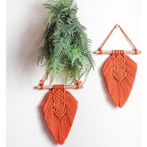 Handwoven Macrame Leaf Tapestry Wall Hanging Boho Pendant Weaving Handmade Cotton Pure Manual Home Bedroom Crafts Decoration