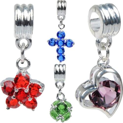 2Pc Silver Plated Charm European Beads with Charm Crystal Pendant Bead Fit DIY Bracelets & Bangles