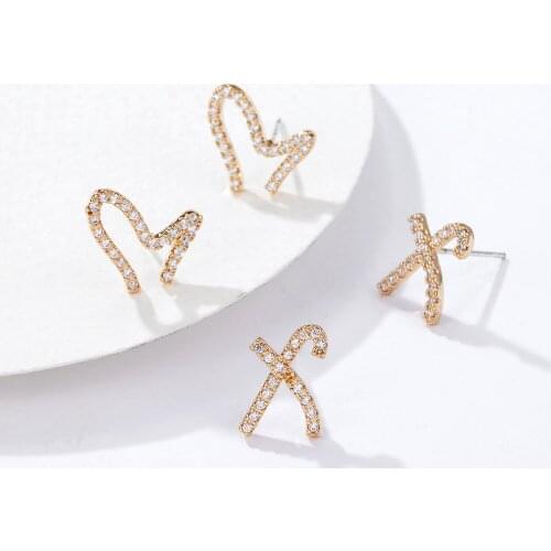 26 Letters Name CZ Zircon Stud Earrings for Women Alphabet Gold Copper Ear Piercing Earrings DIY Cartilage Crystal Charm Jewelry