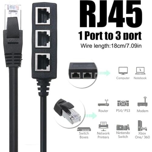 For Computer/Switch/Set-top TV Box 1pc 1 Male To 3 Female Port LAN Network Connector Durable Ethernet RJ45 Cable Adapter Mayitr