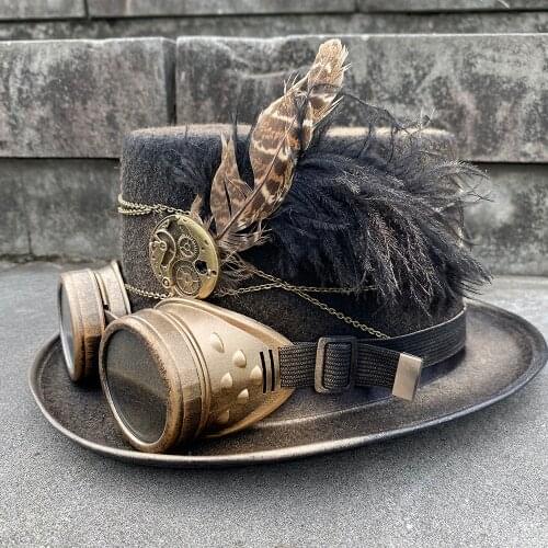 Handmade Steampunk Hat Men Women Steampunk Top Hat With Gear Glasses Stage Magic Hat Performance Hat Size 57CM