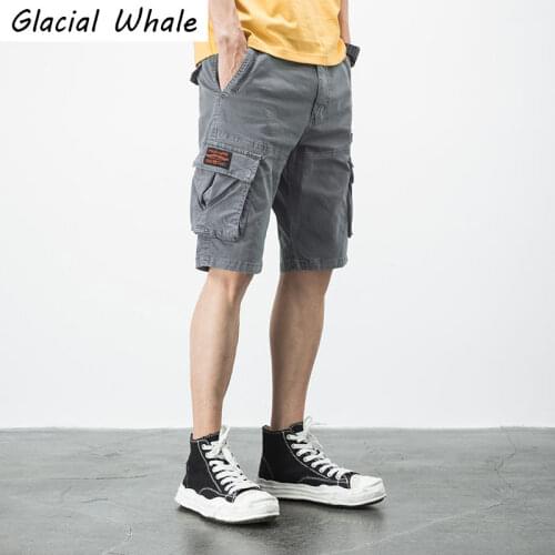 GlacialWhale Mens Cargo Shorts Men Summer Side Pockets Hip Hop Japanese Streetwear Male Multi-pocket Blue Pants Shorts For Men